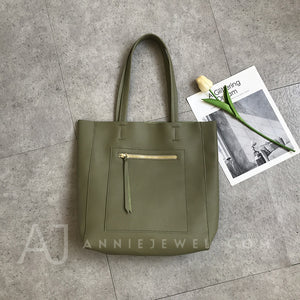 Women's oliver green Leather Tote Vertical Leather Tote Bag Cowhide Tote Soft Tote Bags 