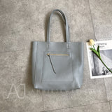 Women's grey Leather Tote Vertical Leather Tote Bag Cowhide Tote Soft Tote Bags 