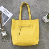 Women's yellow Leather Tote Vertical Leather Tote Bag Cowhide Tote Soft Tote Bags 