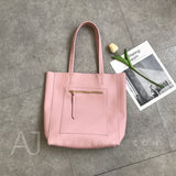 Women's pink Leather Tote Vertical Leather Tote Bag Cowhide Tote Soft Tote Bags 