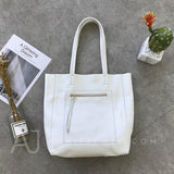 Women's White Leather Tote Vertical Leather Tote Bag Cowhide Tote Soft Tote Bags 