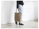 khaki Leather Tote Bag Vertical Leather Tote Bag Cowhide Tote Womens 