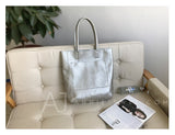 silver Leather Tote Bag Vertical Leather Tote Bag Cowhide Tote Womens 