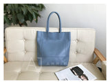 blue Leather Tote Bag Vertical Leather Tote Bag Cowhide Tote Womens 