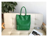 green Leather Tote Bag Vertical Leather Tote Bag Cowhide Tote Womens 