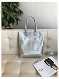 silver Leather Tote Bag Vertical Leather Tote Bag Cowhide Tote Womens 