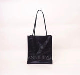 Black Leather Tote Bag Vertical Leather Tote Bag Cowhide Tote Womens - Annie Jewel