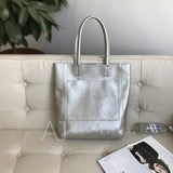 silver Leather Tote Bag Vertical Leather Tote Bag Cowhide Tote Womens 