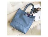 blue Leather Tote Bag Vertical Leather Tote Bag Cowhide Tote Womens 