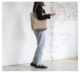 khaki Leather Tote Bag Vertical Leather Tote Bag Cowhide Tote Womens 