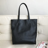 Women's black Leather Tote Bag Vertical Leather Tote Bag With Zipper Cowhide Tote 