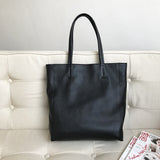 Women's black Leather Tote Bag Vertical Leather Tote Bag With Zipper Cowhide Tote 