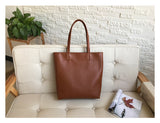 Women's Brown Leather Tote Bag Vertical Leather Tote Bag With Zipper Cowhide Tote 