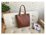 Women's Brown Leather Tote Bag Vertical Leather Tote Bag With Zipper Cowhide Tote 