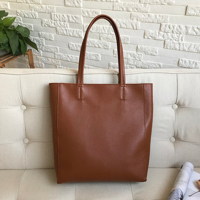 Women's Brown Leather Tote Bag Vertical Leather Tote Bag