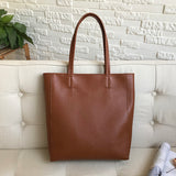 Women's Brown Leather Tote Bag Vertical Leather Tote Bag With Zipper Cowhide Tote 