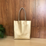 gold Genuine Leather Tote Bag With Compartments Vertical Leather Tote Bag Womens 