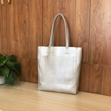 Silmple Leather Tote Vertical Leather Tote silver Leather Tote Bag Womens