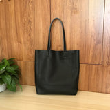 black Genuine Leather Tote Bag With Compartments Vertical Leather Tote Bag Womens 