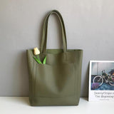 olive green Genuine Leather Tote Bag With Compartments Vertical Leather Tote Bag Womens 