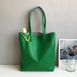 green Genuine Leather Tote Bag With Compartments Vertical Leather Tote Bag Womens 