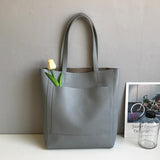 grey Genuine Leather Tote Bag With Compartments Vertical Leather Tote Bag Womens 