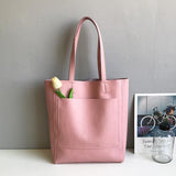 Soft Genuine Leather Tote Bag With Compartments Vertical Leather Tote Bag Womens 