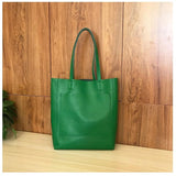 green Genuine Leather Tote Bag With Compartments Vertical Leather Tote Bag Womens 