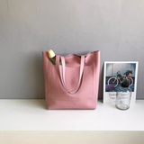 pink Genuine Leather Tote Bag With Compartments Vertical Leather Tote Bag Womens 