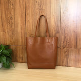 brown Genuine Leather Tote Bag With Compartments Vertical Leather Tote Bag Womens 