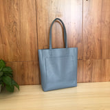 blue Genuine Leather Tote Bag With Compartments Vertical Leather Tote Bag Womens 