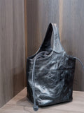 Distressed Leather Small Bucket Bag Purse With Handle For Women