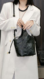 black leather bucket purse