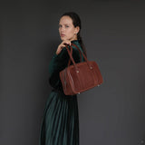 Western Small Duffle Handbag Leather Women Cowhide Leather Simple Underarm Bag 