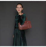 Western Small Duffle Handbag Leather Women Cowhide Leather Simple Underarm Bag 