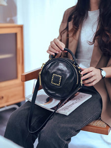 Western Studded Round Leather Handbag Black Round Purse - Annie Jewel