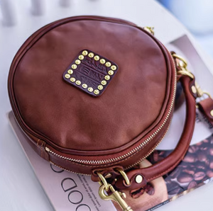 Western Studded Round Leather Handbag Black Round Purse - Annie Jewel