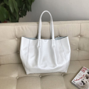 White Leather Tote Bag Cowhide Tote Leather The Tote Bag Soft Leather Ladies Purse 