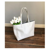 White Leather Tote Bag Cowhide Tote Leather The Tote Bag Soft Leather Ladies Purse 