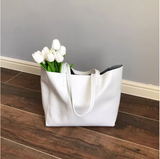 White Leather Tote Bag Cowhide Tote Leather The Tote Bag Soft Leather Ladies Purse 