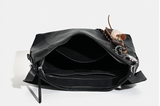 details of leather bucket bag