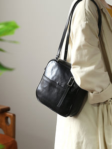 Women's Black Square Leather Camera Bag