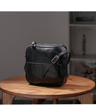 Women's Black Square Leather Camera Bag