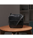 Women's Black Square Leather Camera Bag