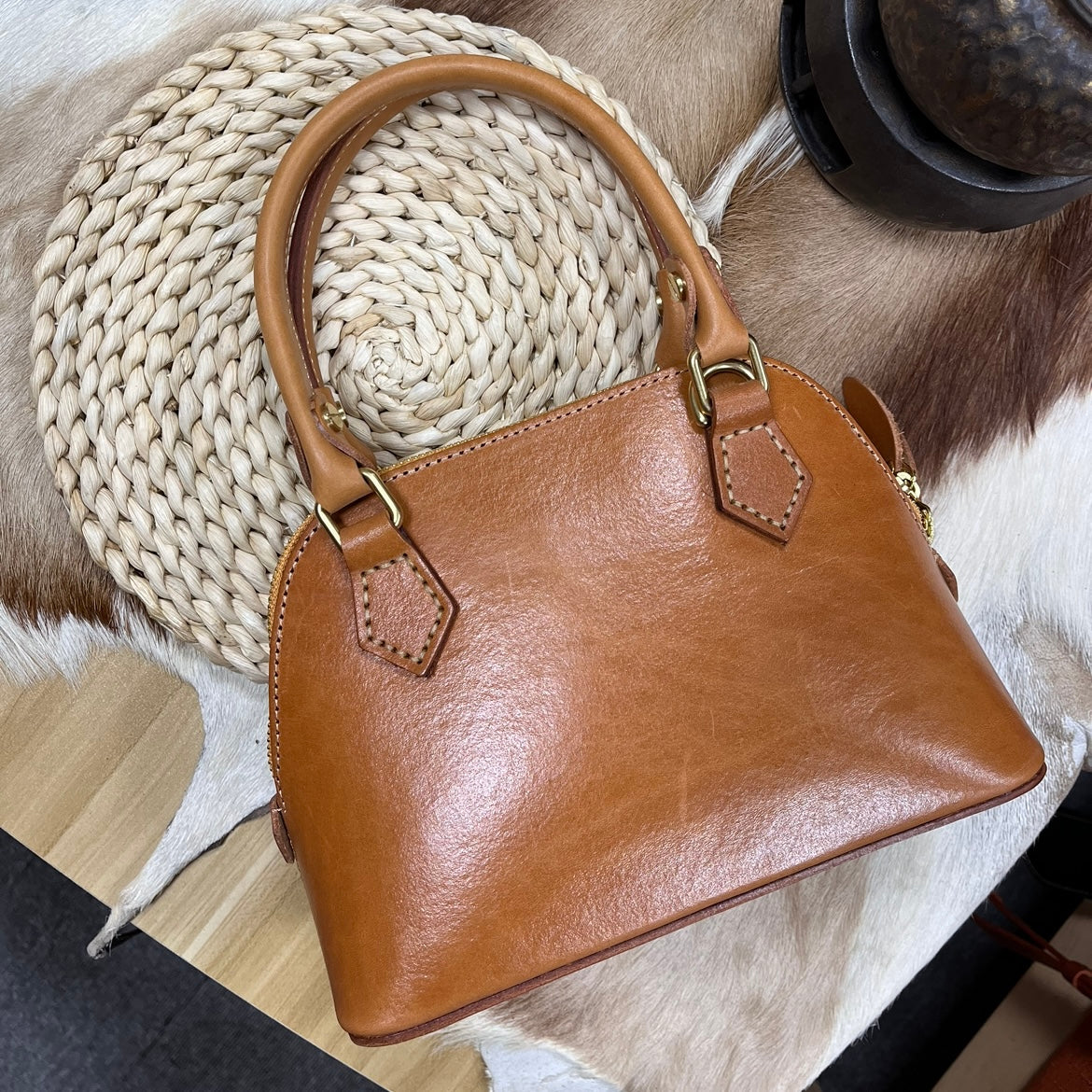 Leather dome satchel handbags best sale