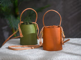 Women's Drawstring Leather Bucket Bag Small Leather Bucket Bag Drawstring 