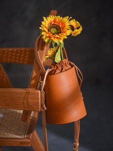 Women's Drawstring Leather Bucket Bag Small Leather Bucket Bag Drawstring 