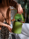 Women's Drawstring Leather Bucket Bag Small Leather Bucket Bag Drawstring 