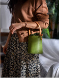 Women's Drawstring Leather Bucket Bag Small Leather Bucket Bag Drawstring 