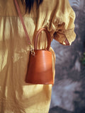 Women's Drawstring Leather Bucket Bag Small Leather Bucket Bag Drawstring 